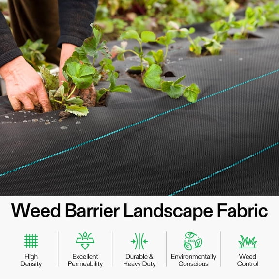 Premium Weed Barrier Landscape Fabric - 4ft x 100ft, 5oz Double-Layered Weed Control Mat with High Permeability, Commercial Ground Cover, Easy Setup & Weed Control
