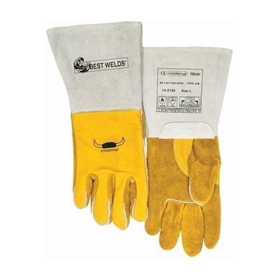 Premium Welding Gloves, Grain Cowhide, Large, Gold