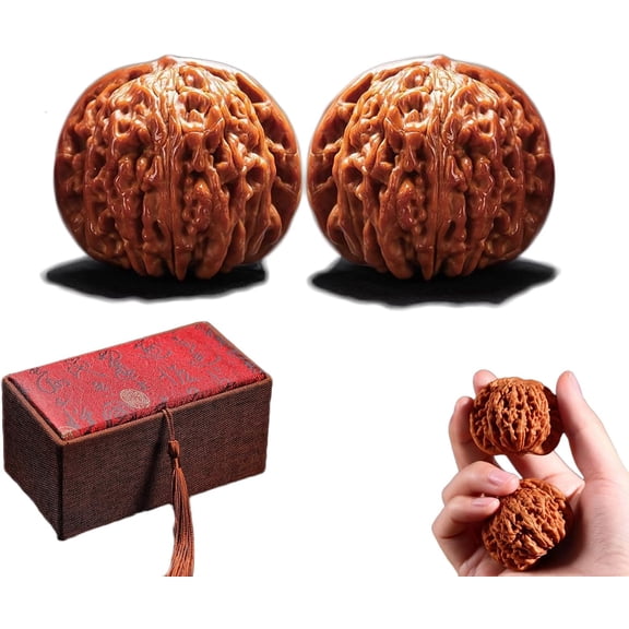 Premium Wenwan Walnut Hand Exercise Balls, Chinese Natural Walnut Fidget for Stress Relief & Focus, 2PCs Hand Massage Therapy Gifts with Box