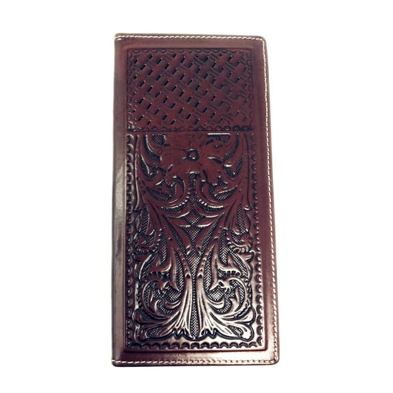 Premium Western Genuine Woven Leather Floral Embroidered Mens Bifold Wallet In Multi Color