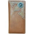 thumbnail image 1 of Premium Western Men's Faux Leather Ostrich/Crocodile Metal Star Emblem Tooled Long Wallet checkbook in Multi-color, 1 of 4