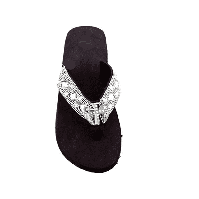 Premium Western Rhinestone Cross Angel Wings Blingbling Flip Flop