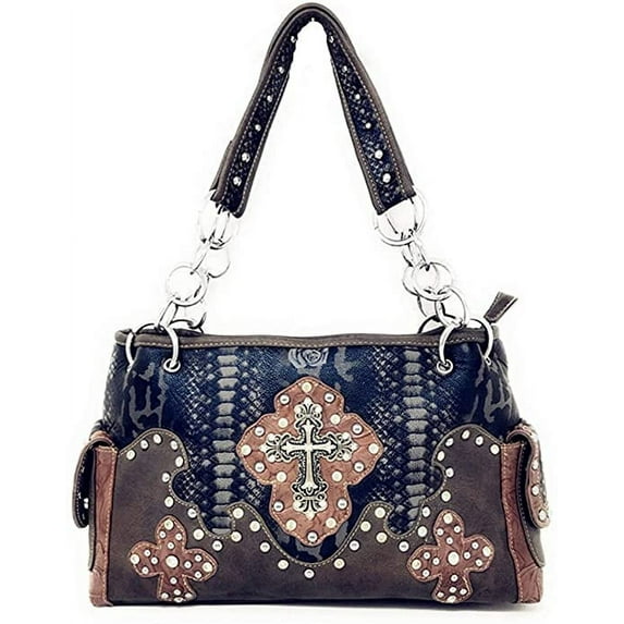 Premium Western Rhinestone Suede Leather Womens Handbag Purse With Cross In Multi Colors
