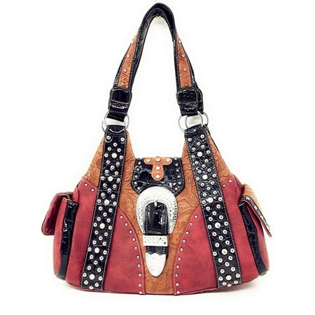 Premium Western Rhinestone Suede Leather Womens Handbag Purse With Cross In Multi Colors