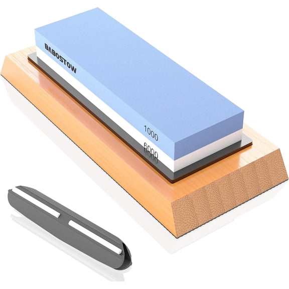 Premium Whetstone Knife Sharpening Stone 2 Side Grit 1000/6000 Waterstone- Whetstone Knife Sharpener- NonSlip Bamboo Base & Angle Guide