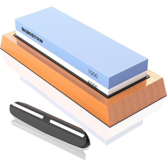 Premium Whetstone Knife Sharpening Stone 2 Side Grit 1000/6000 Waterstone- Whetstone Knife Sharpener- NonSlip Bamboo Base & Angle Guide