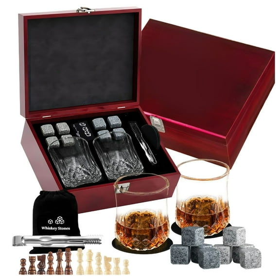 Premium Whiskeys Drinking Set Including Chilling Stone Glasses And Chess Case Container
