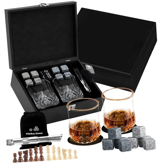 Premium Whiskeys Drinking Set Including Chilling Stone Glasses And Chess Case Container