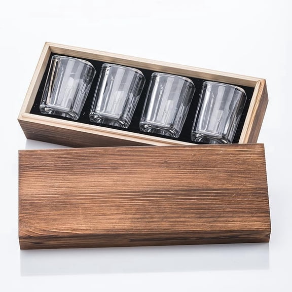 Premium Whisky Glass Set, Lead-Free Crystal, 4-Piece Set with Wooden Gift Box, for Bourbon and Scotch Whisky Cocktails