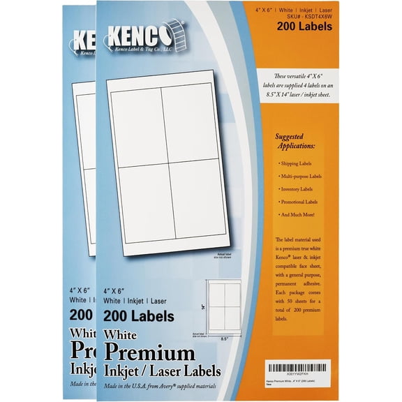 Premium White Address Shipping UPC Laser/Inkjet Labels (4" X 6" 400 Labels)