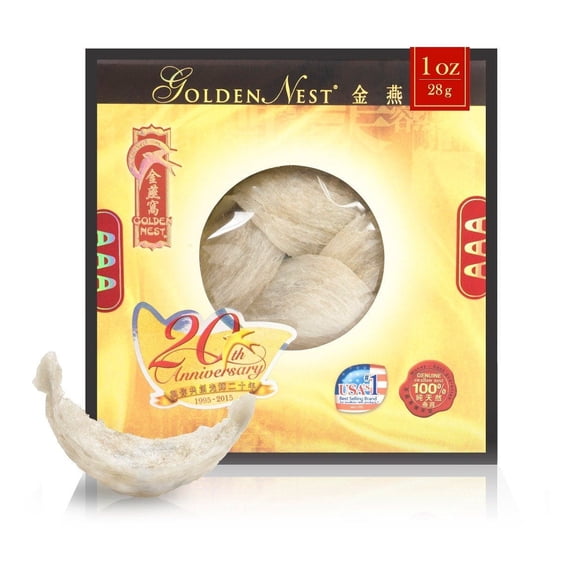 Golden Nest Premium White Edible Bird's Nest, Dried Swallow's Nest, Gourmet Food Delicacy for Soup, 28 g (1 oz)