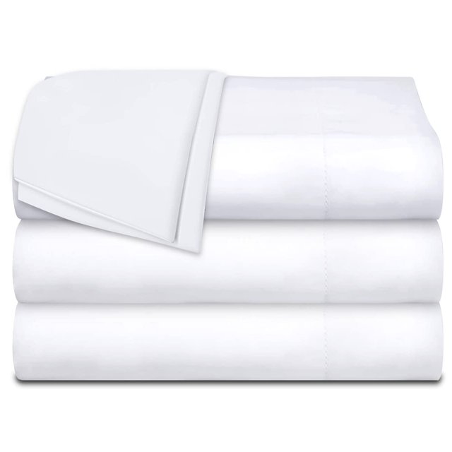 Premium White Cotton Twin Flat Sheets 3 Pack, 66x104 Inches, 200