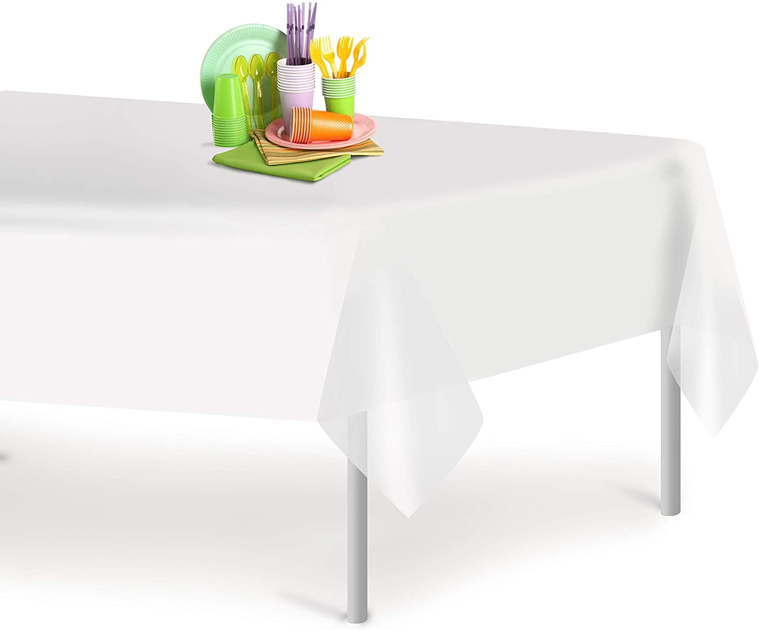 Premium White Disposable Plastic Tablecloth 6 Pack 54 x 108
