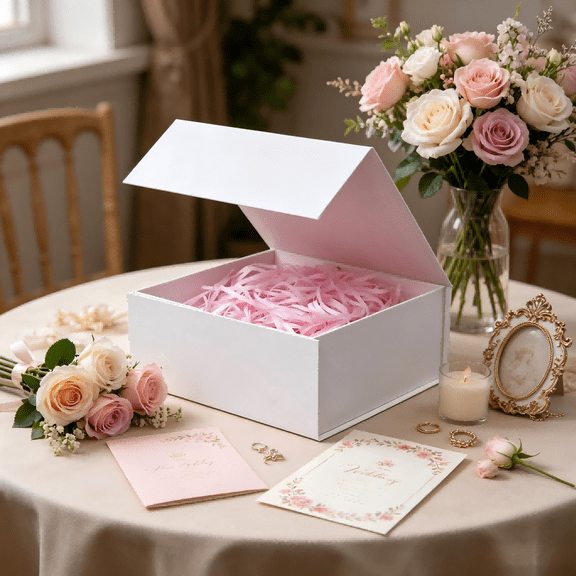Premium White Gift Boxes with Lids, Ideal for Weddings and Birthdays, 9.7x7.2 Inch