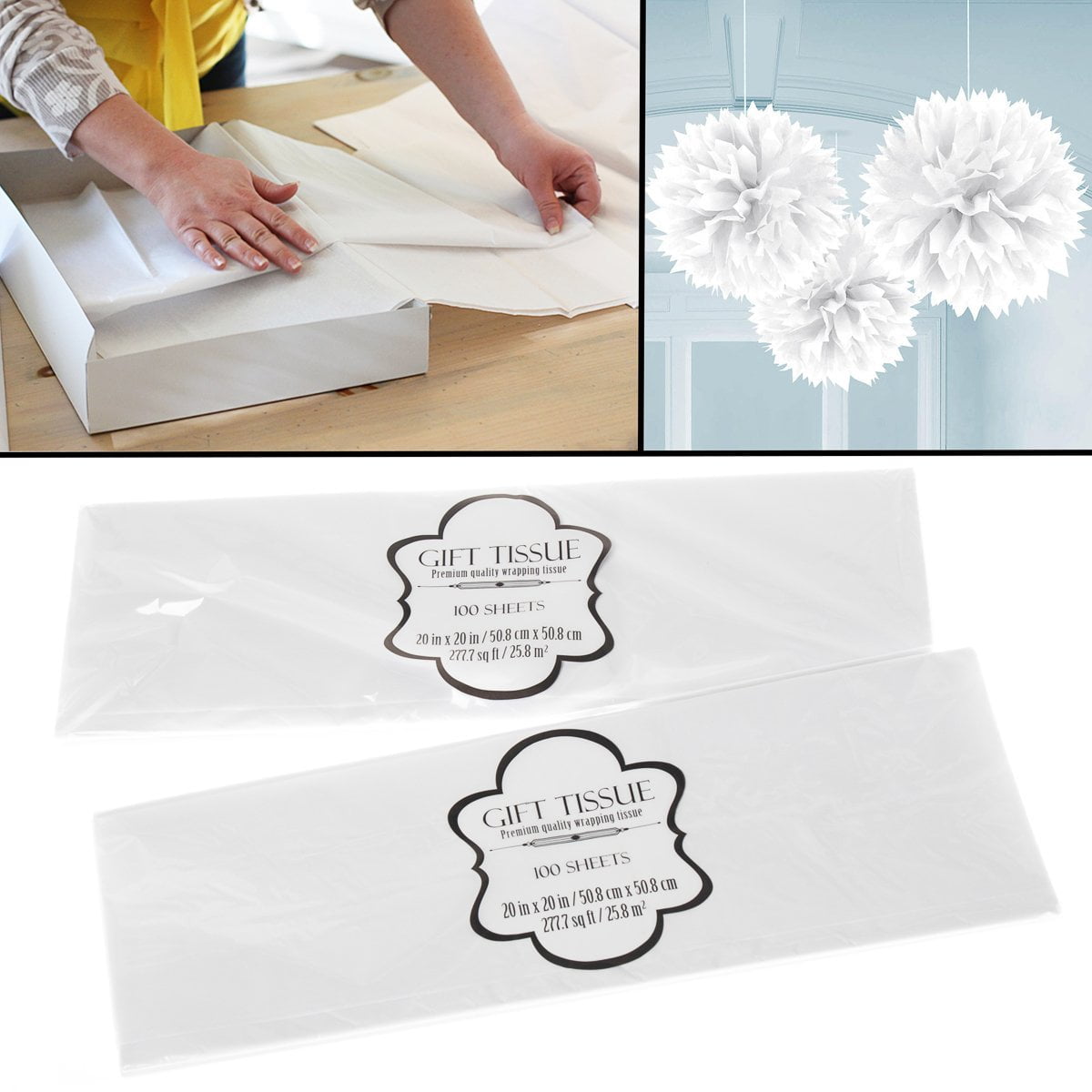 PMLAND Gift Wrapping Tissue Paper - White Color - 20 Inches x 26 Inches 60 Sheets