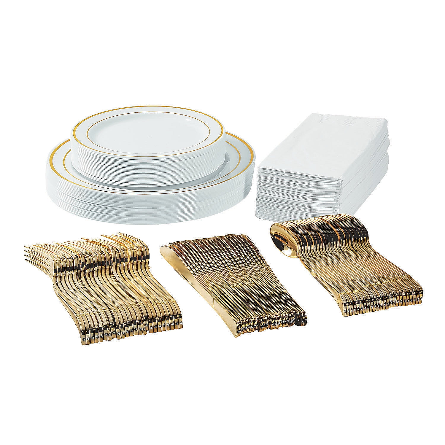 Prestee 600 Piece Gold Dinnerware Party Set (100 Guest), 100 Salad Gold  Plates, 100 Gold Plastic Silverware Set, 100 Gold Cups Disposable Party  Pack Wedding Birthday Parties 