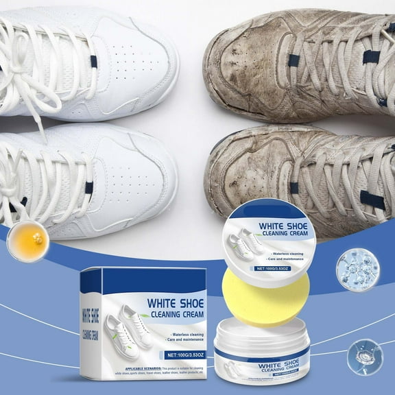 Premium White Shoe Cleaning Kit with 3.5oz Cream & Sponge Brush, Ultimate Sneaker Cleaner for Men & Women, Effortlessly Removes Tough Stains & Scuffs from Leather, Canvas, Sneakers without Water
