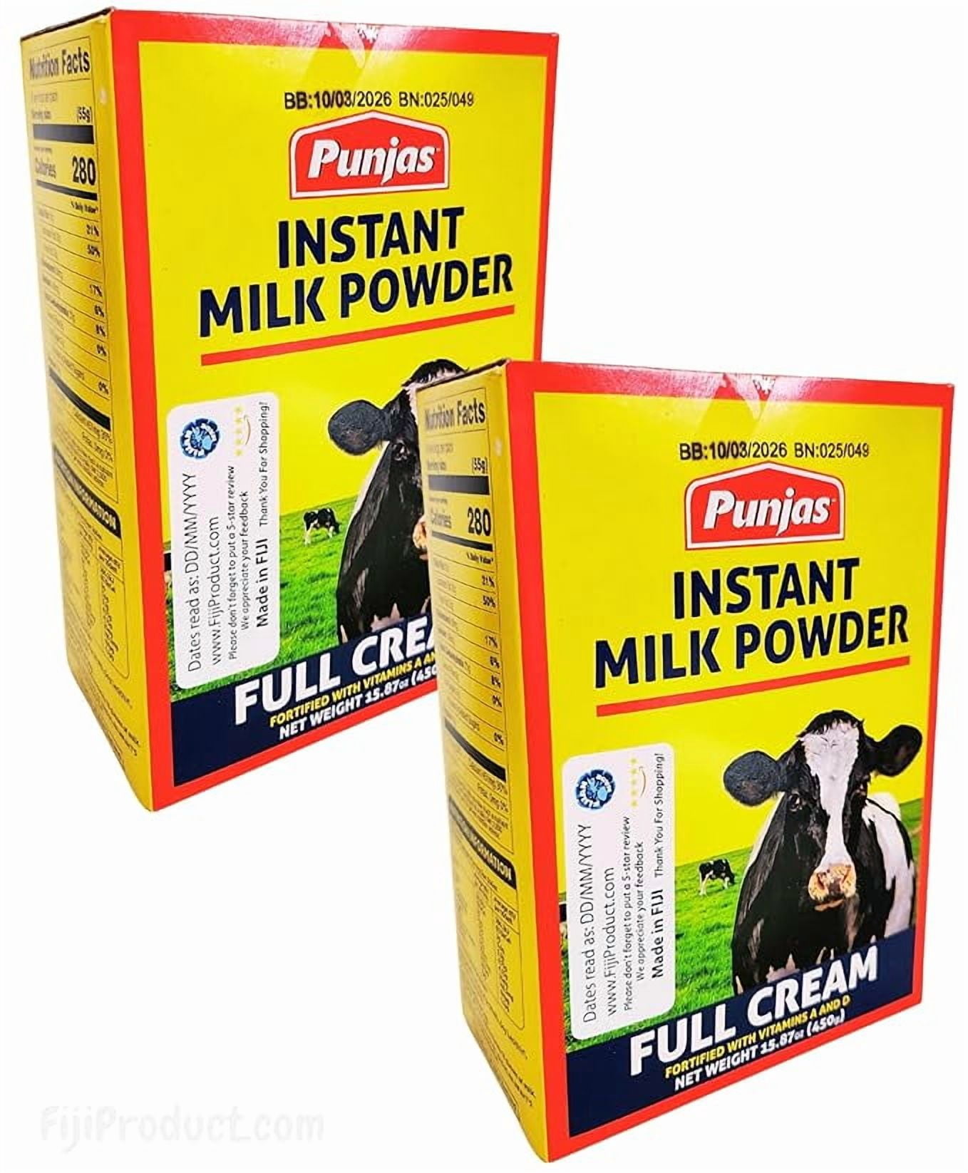 Premium Whole Full Cream Instant Dry Milk Powder - Baking, Indian Sweets, Cooking, Drinks - Pasteurized, Non-GMO, Gluten-Free (Pack of 2 x 450g Box) Imported from FIJI 𝗡𝗮𝘁𝘂𝗿𝗮𝗹 𝗚𝗼𝗼𝗱𝗻𝗲𝘀𝘀