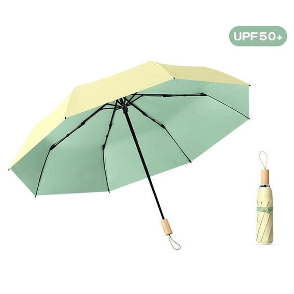 Premium Windproof Umbrella with UPF50+ Sun Protection and Waterproof PVC Canopy 37.4 Inch Compact Fold Wood Handle