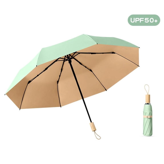 Premium Windproof Umbrella with UPF50+ Sun Protection and Waterproof PVC Canopy 37.4 Inch Compact Fold Wood Handle