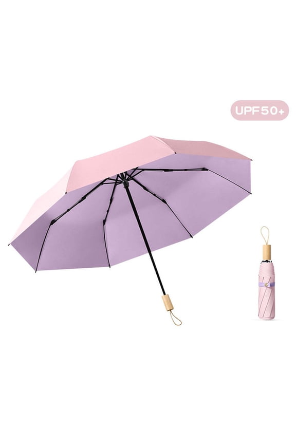 Premium Windproof Umbrella with UPF50+ Sun Protection and Waterproof PVC Canopy 37.4 Inch Compact Fold Wood Handle