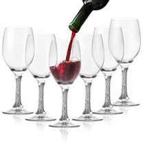 Premium Wine Glasses Set of 6 - Crystal Long Stem Wine Glass with Silver Rhinestone Stem Design - 12 oz