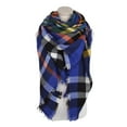 thumbnail image 1 of Premium Winter Large Knit Plaid Checked Square Blanket Scarf Shawl Wrap, Blue, 1 of 3