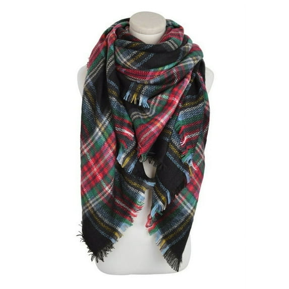 Premium Winter Large Knit Plaid Checked Square Blanket Scarf Shawl Wrap