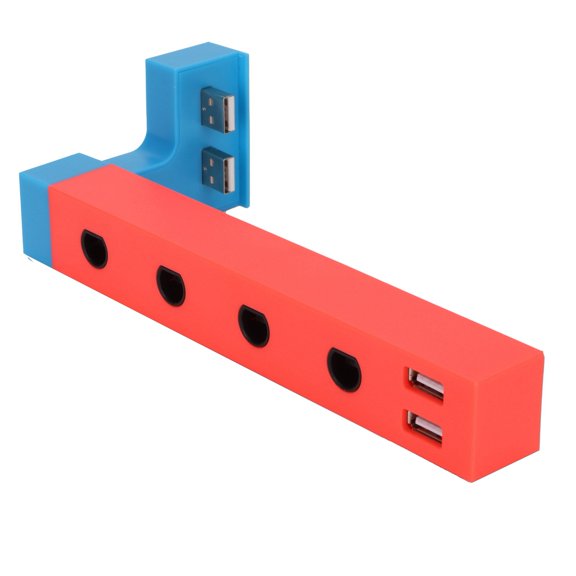 Premium Wired Controller Adapter Hub 4 Ports Adapter with 2 USB Ports Compatible with Video Game Consoles Durable Practical Gaming Accessories Hub Red and Blue Color Setup