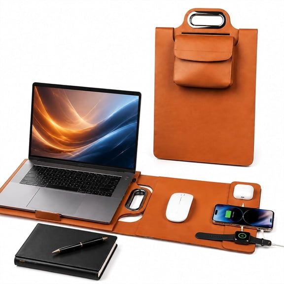 Premium Wireless Charging Laptop Bag, Portable Workstation Sleeve & Ergonomic Lap Desk for Business Travel and Remote Work