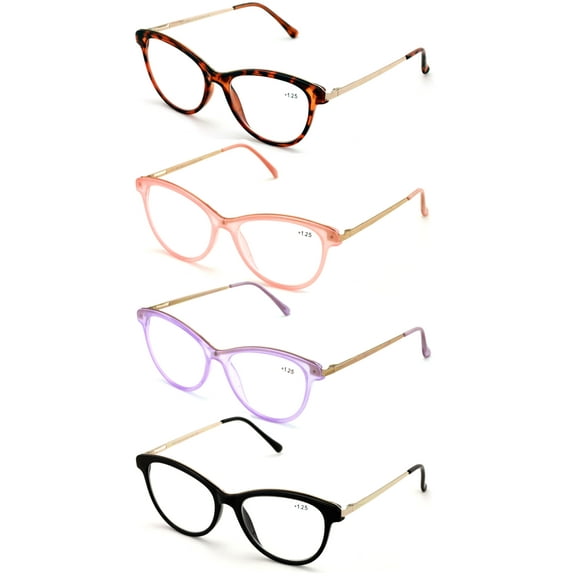 Premium Women Fashion Cateye Oval Reading Glasses with Gold Metal Temple and Spring Hinge