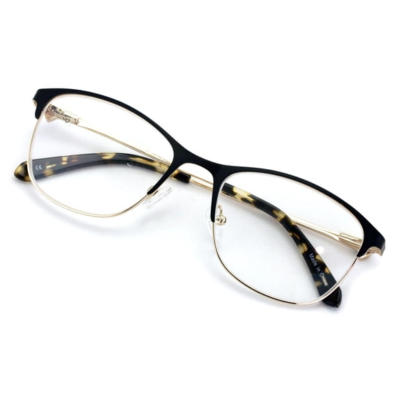 Premium Women Fashion Half Rim Optical Frame Reading Glasses With Rhinestones - Clear Lens Metal Eyeglasses Gold Readers