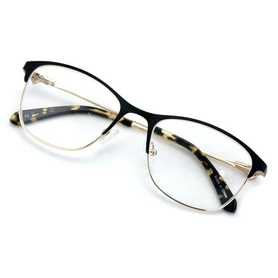 Premium Women Fashion Half Rim Optical Frame Reading Glasses With Rhinestones - Clear Lens Metal Gold Readers