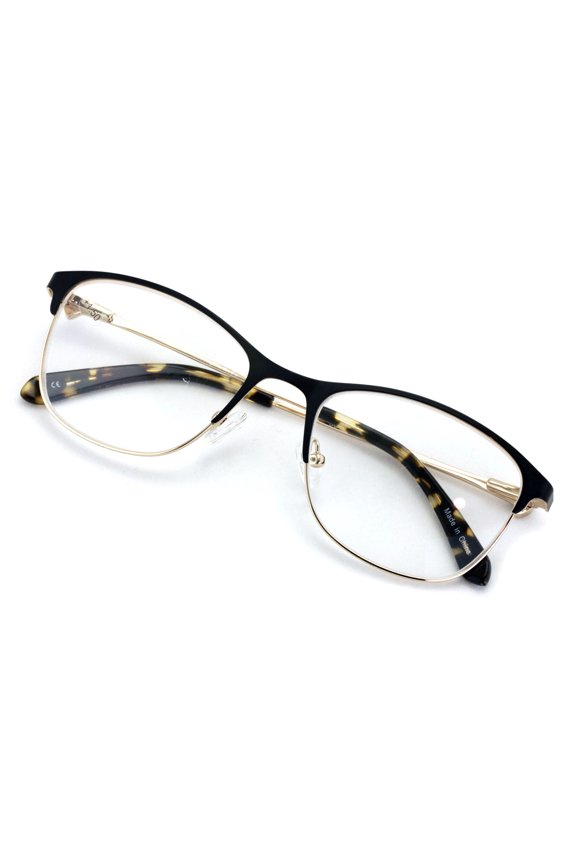 Premium Women Fashion Half Rim Optical Frame Reading Glasses With Rhinestones - Clear Lens Metal Gold Readers