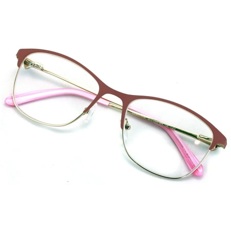Premium Women Fashion Half Rim Optical Frame Reading Glasses With Rhinestones - Clear Lens Metal Gold Readers