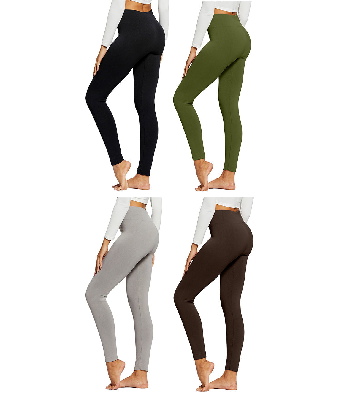 Premium Women's Fleece Lined Leggings - High Waist Leggings Pack of 4 -  Regular and Plus Size - 4 Pack of Leggings - 4-pack - Black, Olive Green