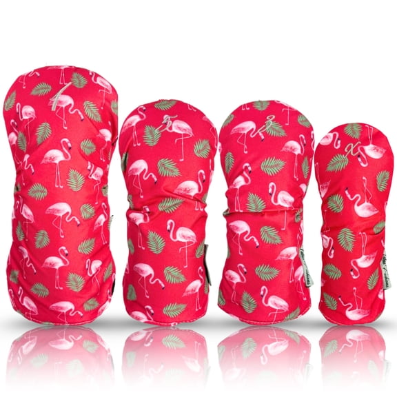 Taboo Fashions 4-Pack Golf Club Head Covers, Water-Resistant Resort Collection (Pink Flamingos)