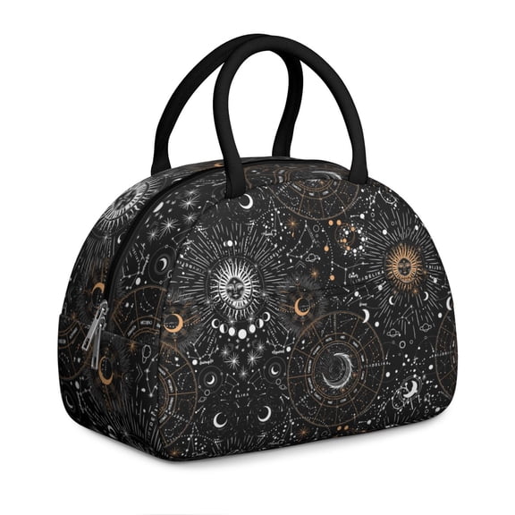 Premium Women's Gothic Starry Night Lunch Box Set: Constellation Design - Insulated Reusable Leakproof Cooler with Strap, Zipper & Mesh Pocket