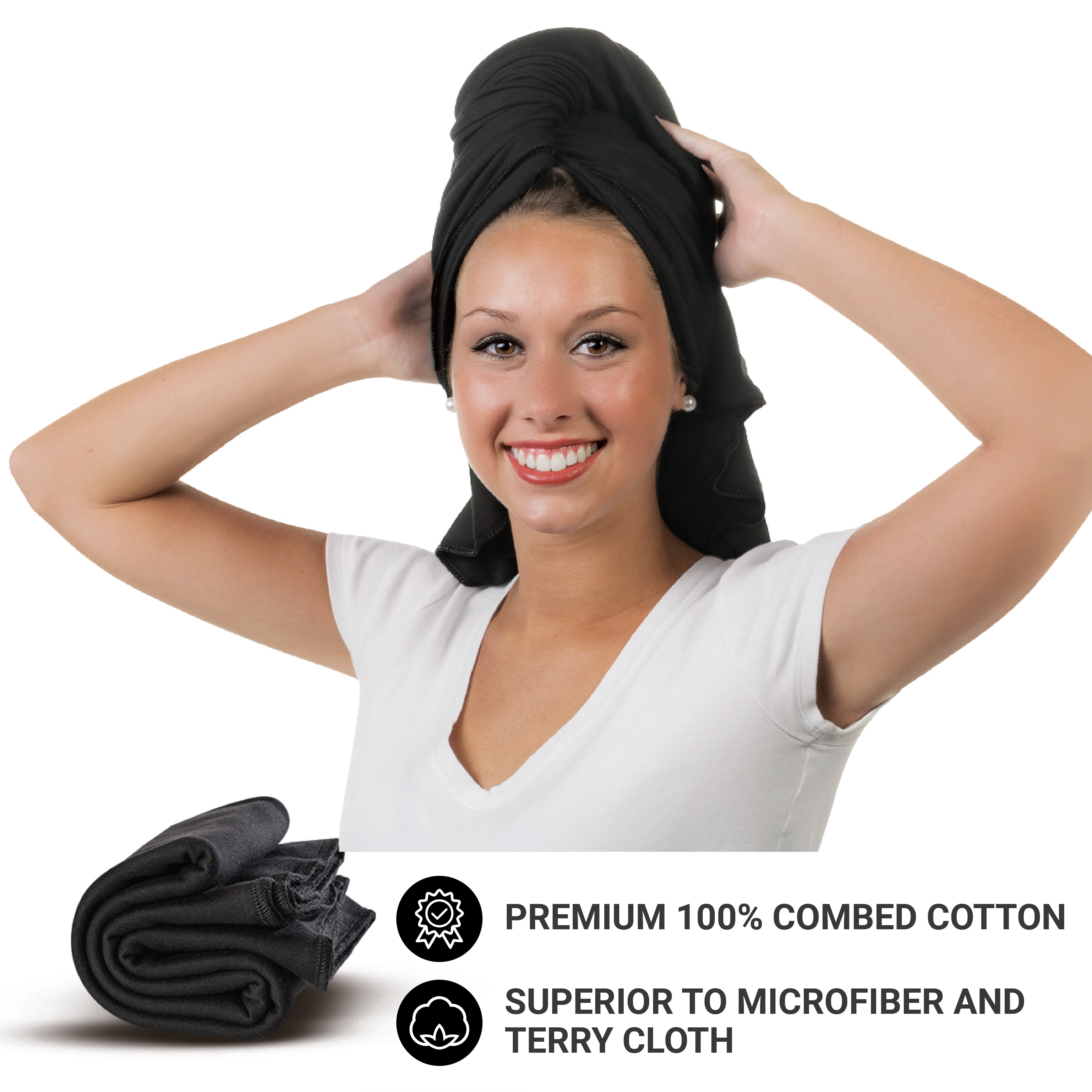 Premium, Women's Hair Towel, 21"x 44" 100 Combed Cotton. Better than