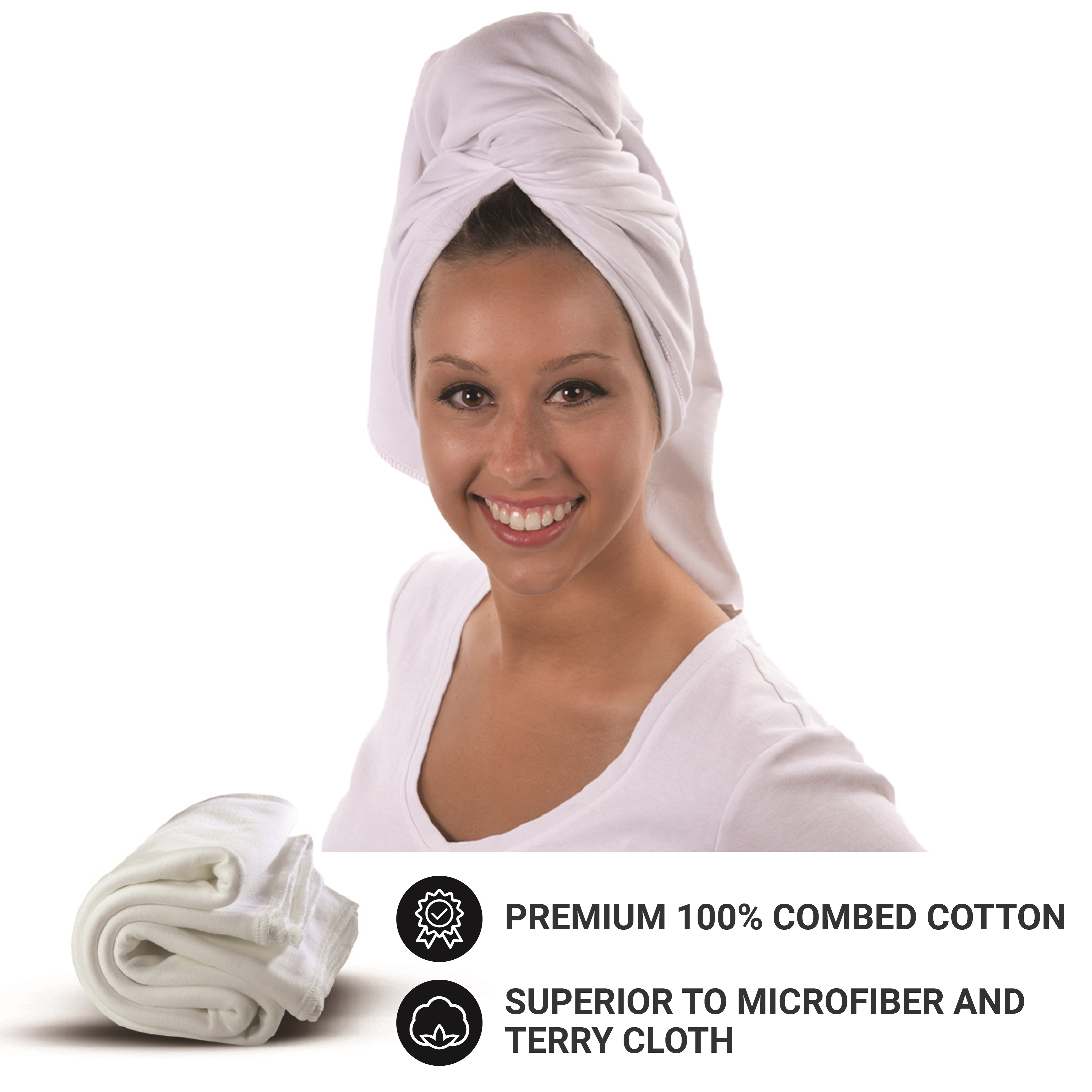 Premium, Women's Hair Towel, 21"x 44" 100 Combed Cotton. Better than Microfiber, Terry Cloth