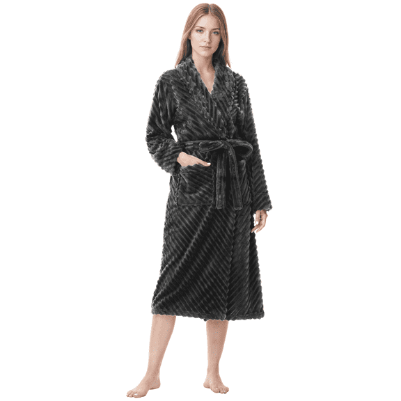 Enwphrey Dark Grey Women Robe Soft Cozy Warm Bathrobe Ladies Long Fleece Plush Comfy Spa Housecoat Lightweight Robe for Women(2XL/3XL,Dark Grey)