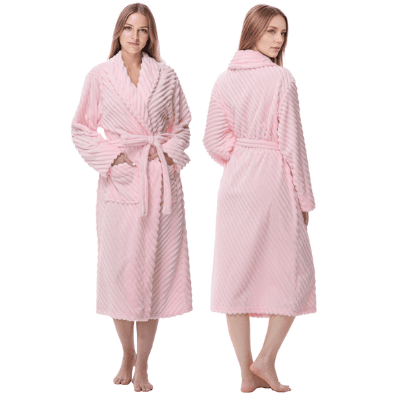 Enwphrey Pink Women Robe Soft Cozy Warm Bathrobe Ladies Long Fleece Plush Comfy Spa Housecoat Lightweight Robe for Women(2XL/3XL,Light Pink)