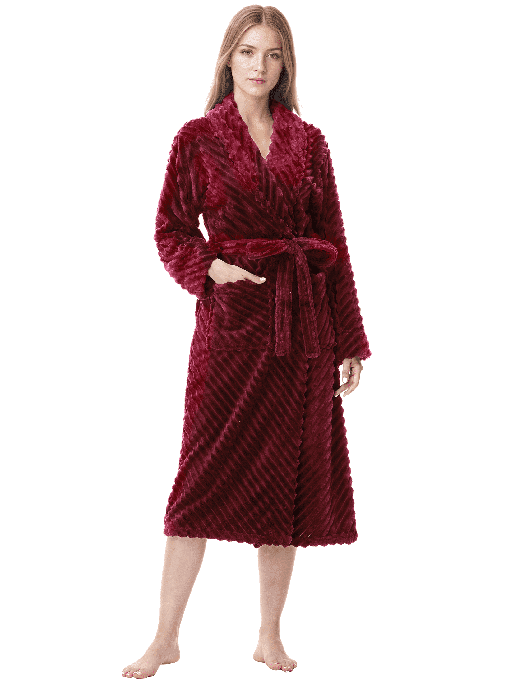 Enwphrey Wine Red Women Robe Soft Cozy Warm Bathrobe Ladies Long Fleece ...