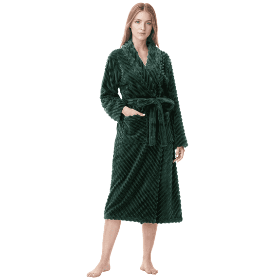 Enwphrey Green Women Robe Soft Cozy Warm Bathrobe Ladies Long Fleece Plush Comfy Spa Housecoat Lightweight Robe for Women(L/XL,Green)