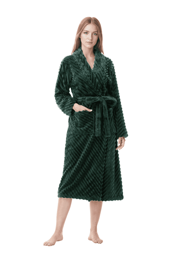 Green Women Robe Soft Cozy Warm Bathrobe Ladies Long Fleece Plush Comfy Spa Housecoat Lightweight Robe for Women(L/XL,Green)