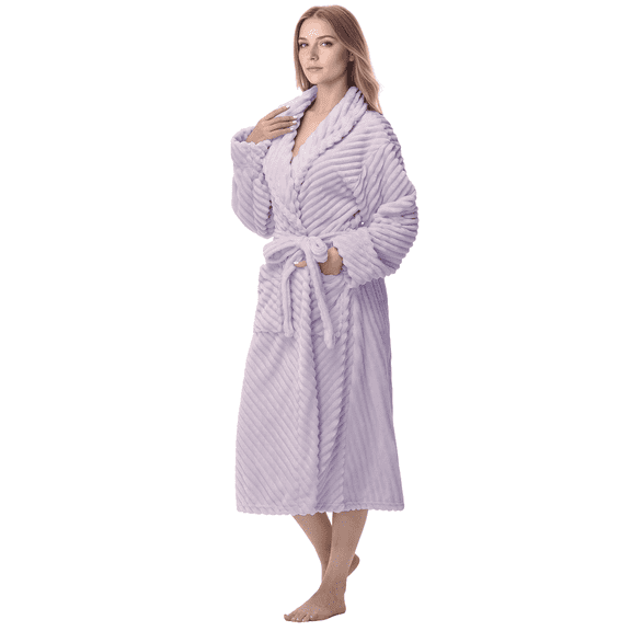 Enwphrey Lavender Women Robe Soft Cozy Warm Bathrobe Ladies Long Fleece Plush Comfy Spa Housecoat Lightweight Robe for Women(L/XL,Lavender)