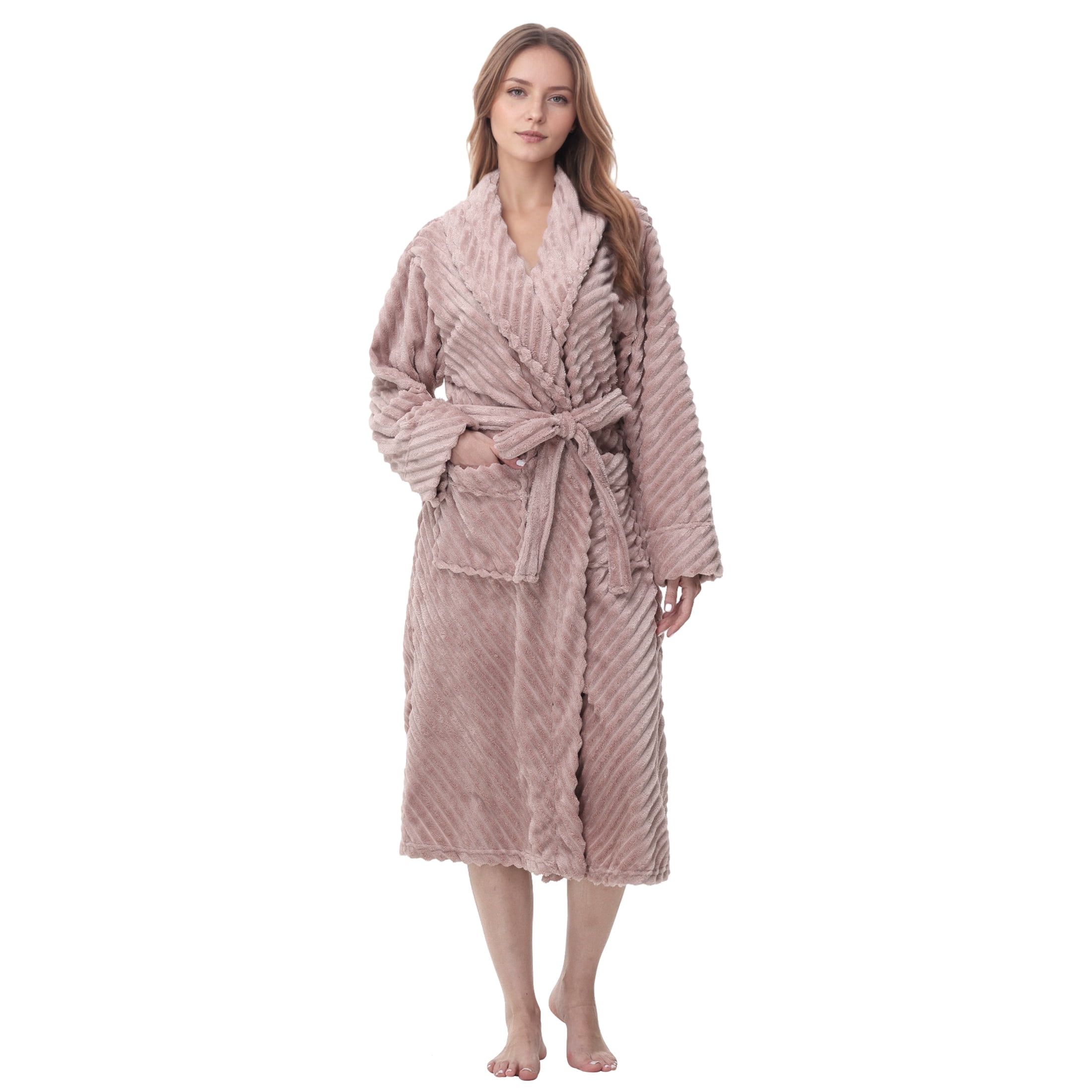 Enwphrey Taupe Women Robe Soft Cozy Warm Bathrobe Ladies Long Fleece ...