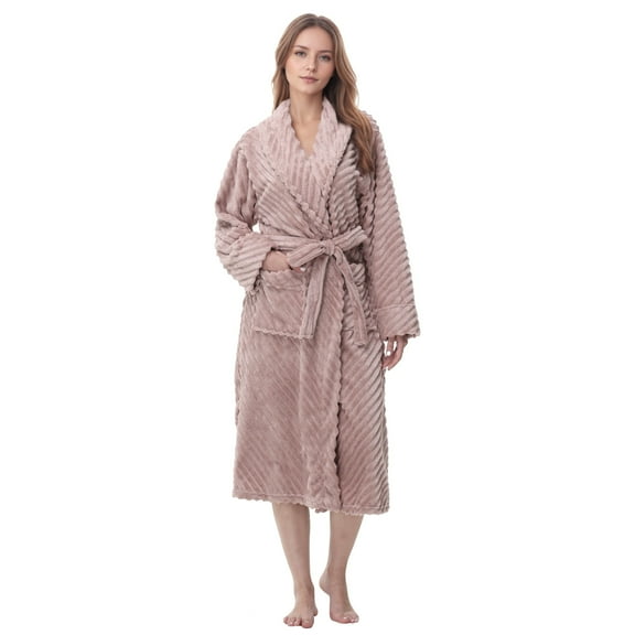 Enwphrey Taupe Women Robe Soft Cozy Warm Bathrobe Ladies Long Fleece Plush Comfy Spa Housecoat Lightweight Robe for Women(L/XL,Taupe)