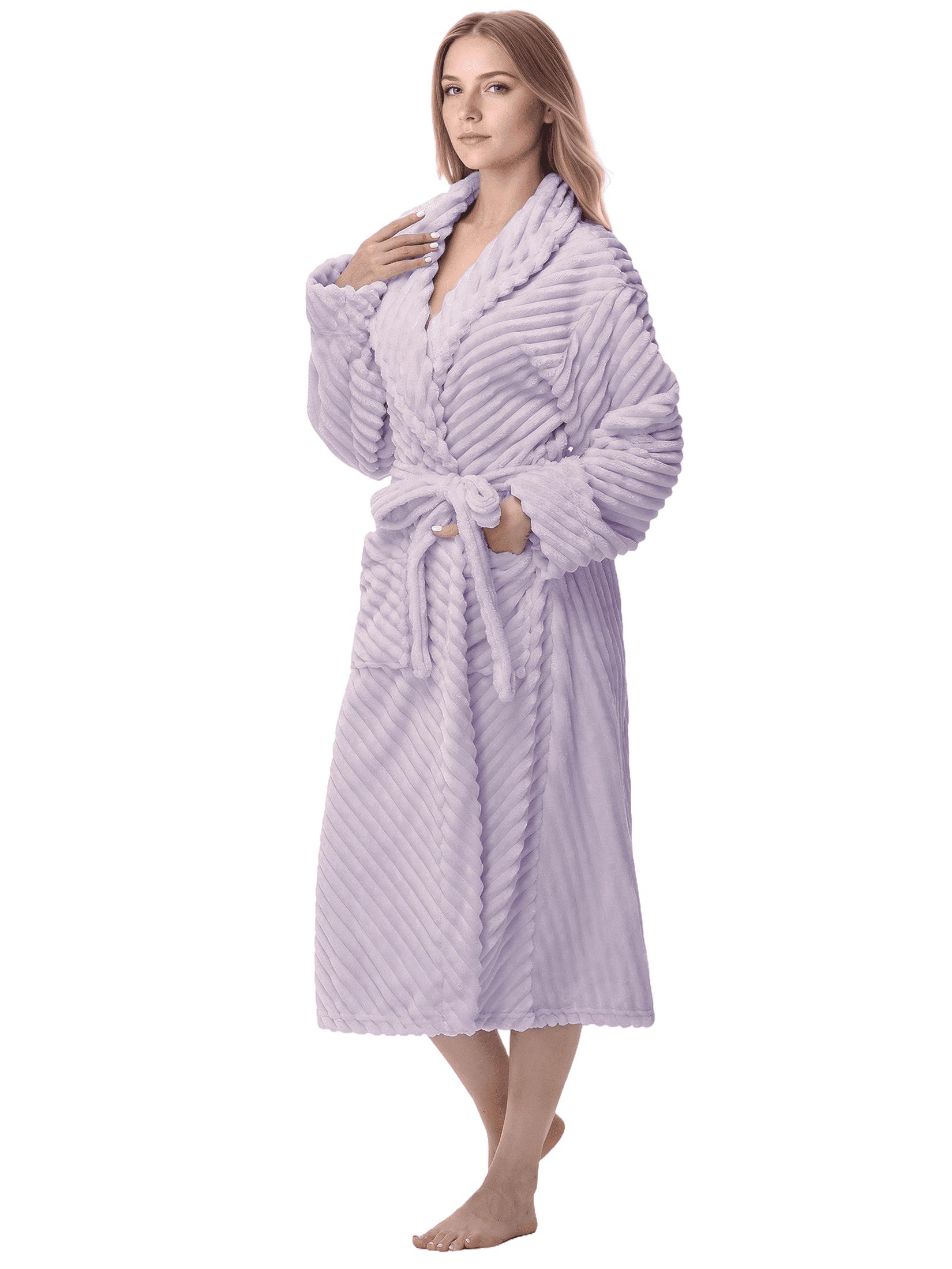 Enwphrey Lavender Women Robe Soft Cozy Warm Bathrobe Ladies Long Fleece ...