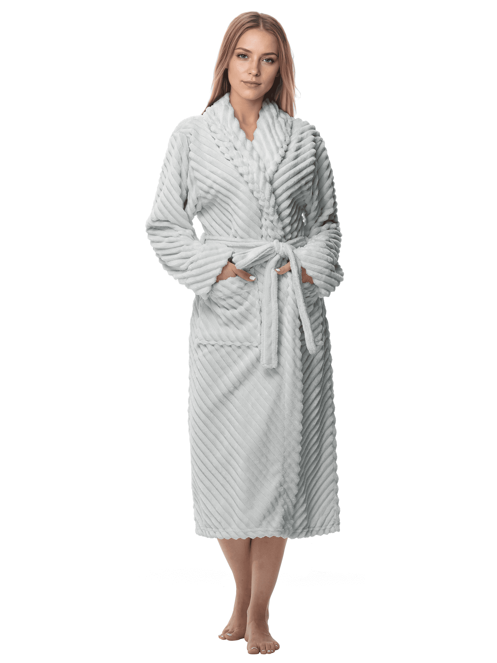 Enwphrey Grey Women Robe Soft Cozy Warm Bathrobe Ladies Long Fleece ...